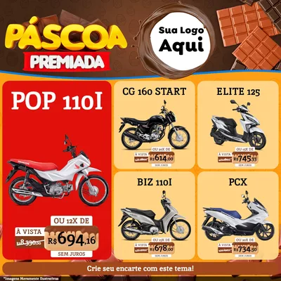 Modelo de Rede Social para Feed Facebook com o tema Páscoa Premiada para Concessionaria de Motos
