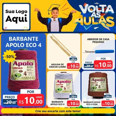 Modelo de Rede Social para Feed Facebook com o tema Volta Às Aulas para Armarinho e Aviamentos