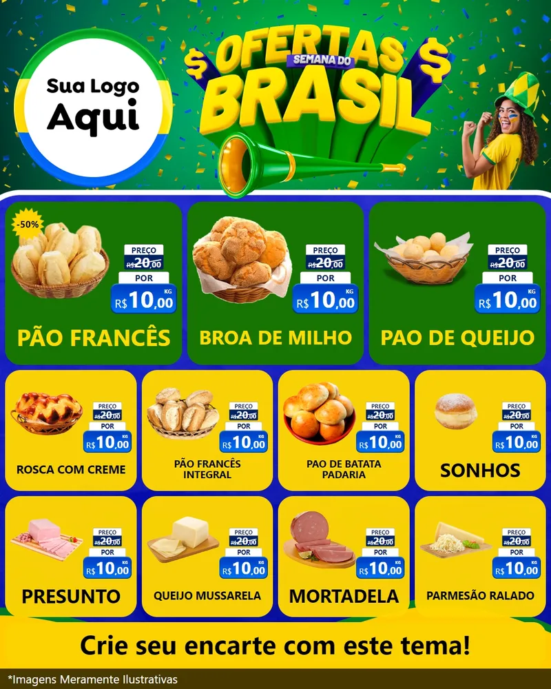 Modelo de Rede Social para Feed Instagram com o tema Ofertas Semana do Brasil para Padaria