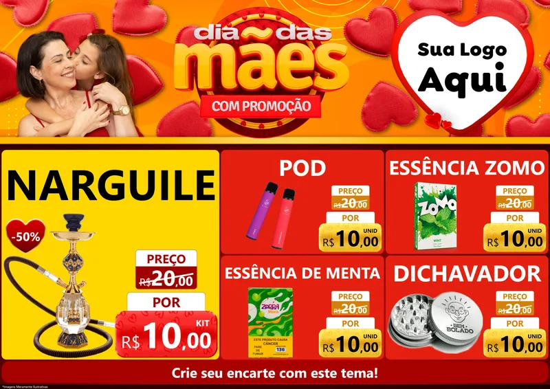 Modelo de Encarte para Encarte A4 Horizontal com o tema Dia das Mães com Promoção para Tabacaria