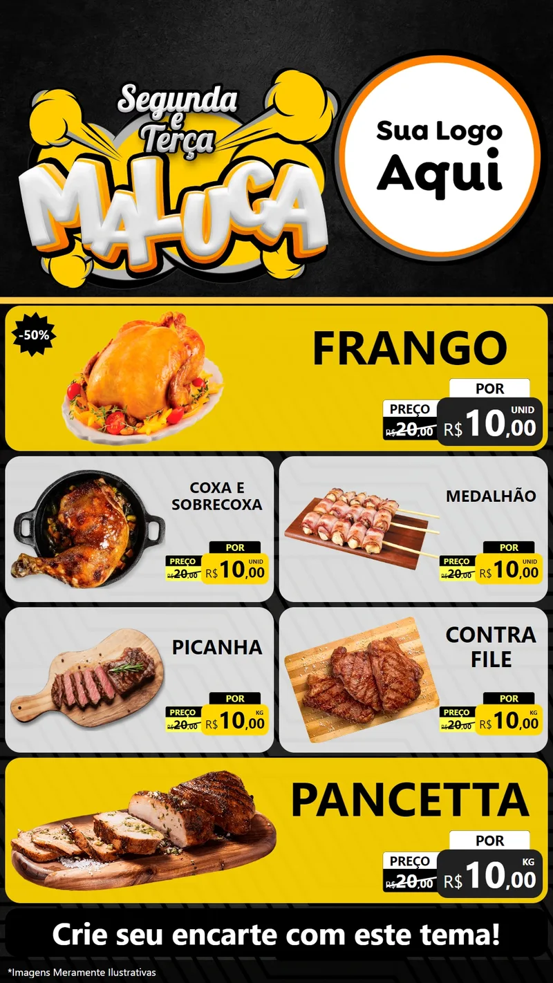 Modelo de TV para TV Vertical com o tema Segunda e Terça Maluca para Assados