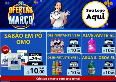 Modelo de Encarte para Encarte A4 Horizontal com o tema Ofertas de Março para Produtos de Limpeza