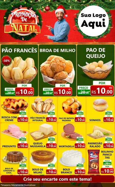 Modelo de Encarte para Encarte Grande com o tema Promoção de Natal para Padaria