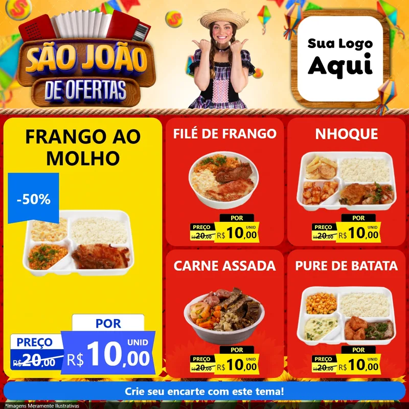 Modelo de Rede Social para Feed Facebook com o tema São João de Ofertas para Restaurante