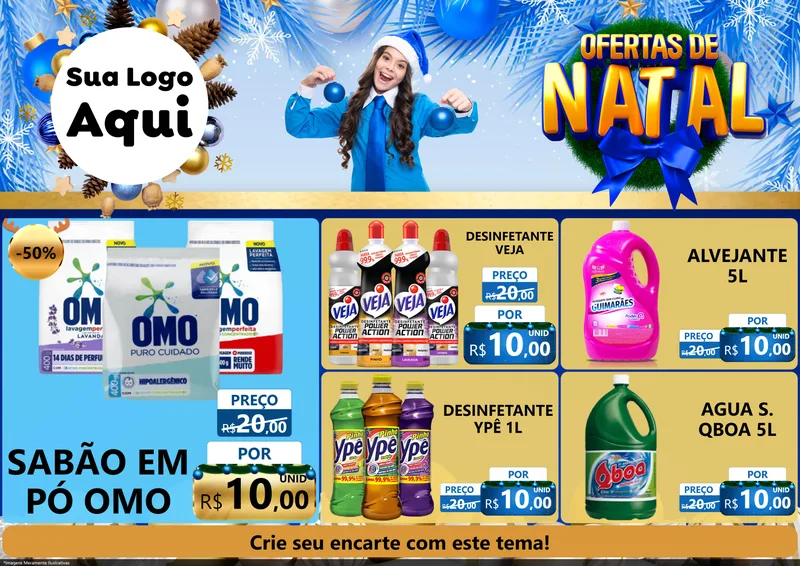 Modelo de Encarte para Encarte A4 Horizontal com o tema Ofertas de Natal para Produtos de Limpeza