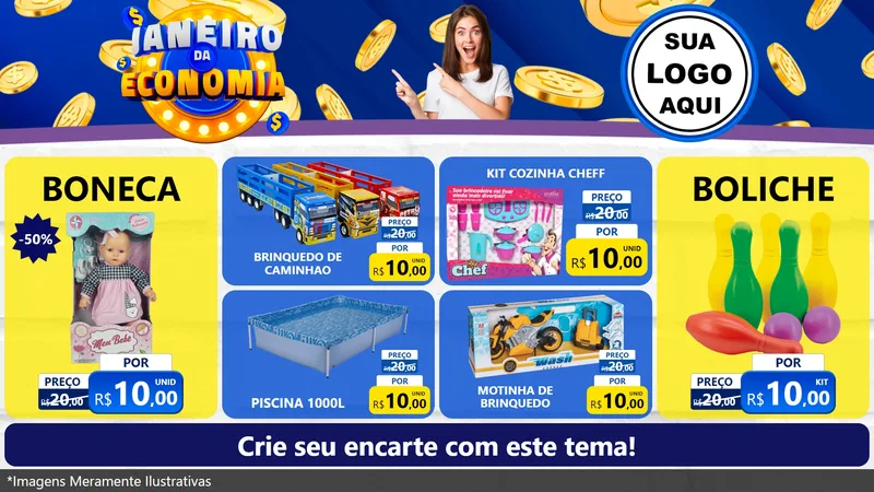 Modelo de TV para TV Horizontal com o tema Janeiro da Economia para Brinquedos
