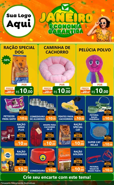 Modelo de Encarte para Encarte Grande com o tema Janeiro - Economia Garantida para Pet Shop