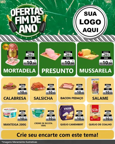 Modelo de Rede Social para Feed Instagram com o tema Ofertas Fim de Ano para Frios e Laticínios