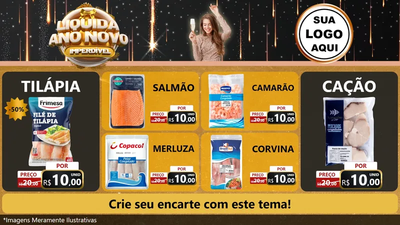 Modelo de TV para TV Horizontal com o tema Liquida Ano Novo Imperdível para Peixaria