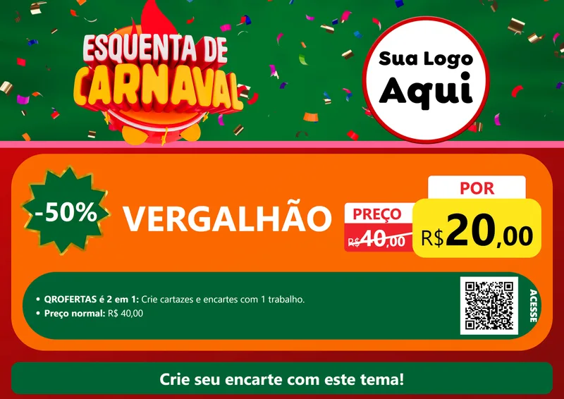 Modelo de Cartaz para Cartaz A4 Horizontal com o tema Esquenta de Carnaval para Ferragens