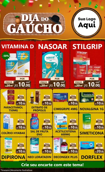 Modelo de Encarte para Encarte Grande com o tema Dia do Gaúcho para Farmácia