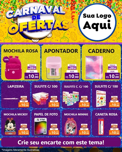 Modelo de Rede Social para Feed Instagram com o tema Carnaval de Ofertas para Papelaria