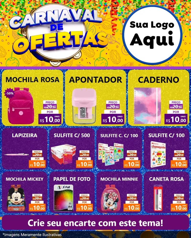 Modelo de Rede Social para Feed Instagram com o tema Carnaval de Ofertas para Papelaria