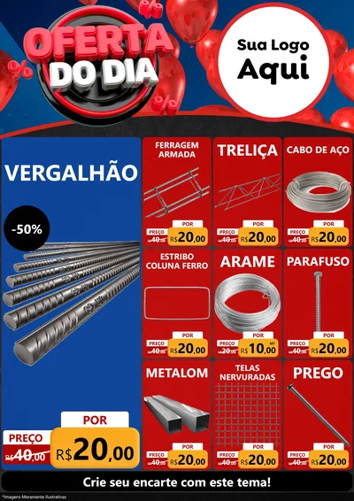 Modelo de Encarte para Encarte A4 Vertical com o tema Oferta do Dia para Ferragens