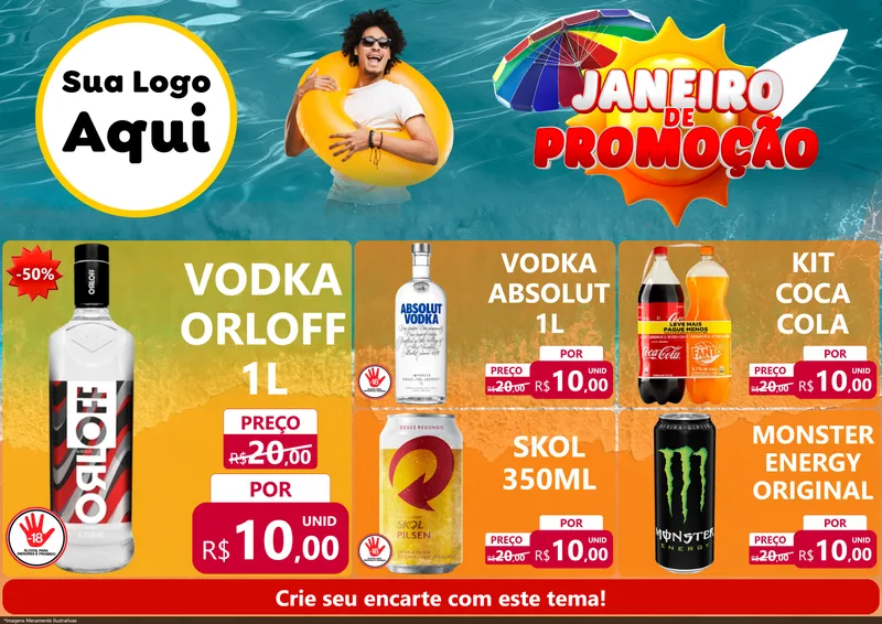Modelo de Encarte para Encarte A4 Horizontal com o tema Janeiro de Promoção para Distribuidora de bebidas