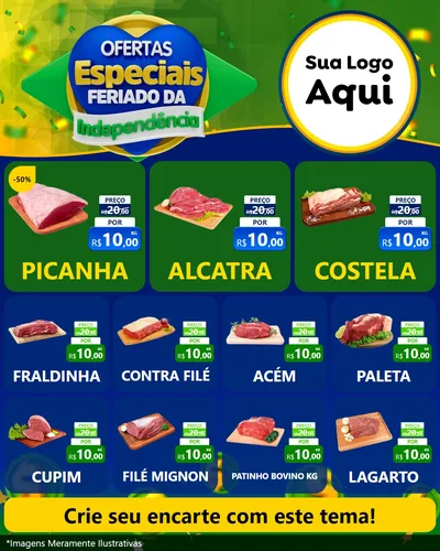 Modelo de Rede Social para Feed Instagram com o tema Ofertas Especiais Feriado da Independência para Açougue