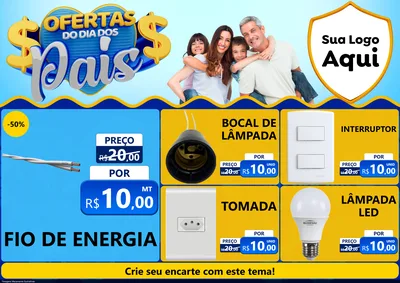 Modelo de Encarte para Encarte A4 Horizontal com o tema Ofertas do Dia dos Pais para Materiais Elétricos