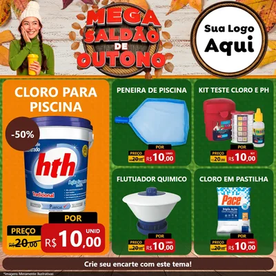 Modelo de Rede Social para Feed Facebook com o tema Mega Saldão de Outono para Produtos para Piscina