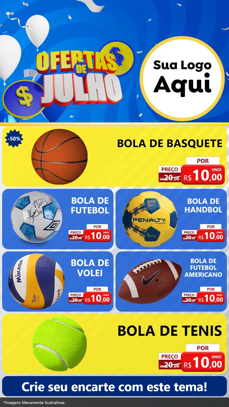 Modelo de TV para TV Vertical com o tema Ofertas de Julho para Artigos Esportivos