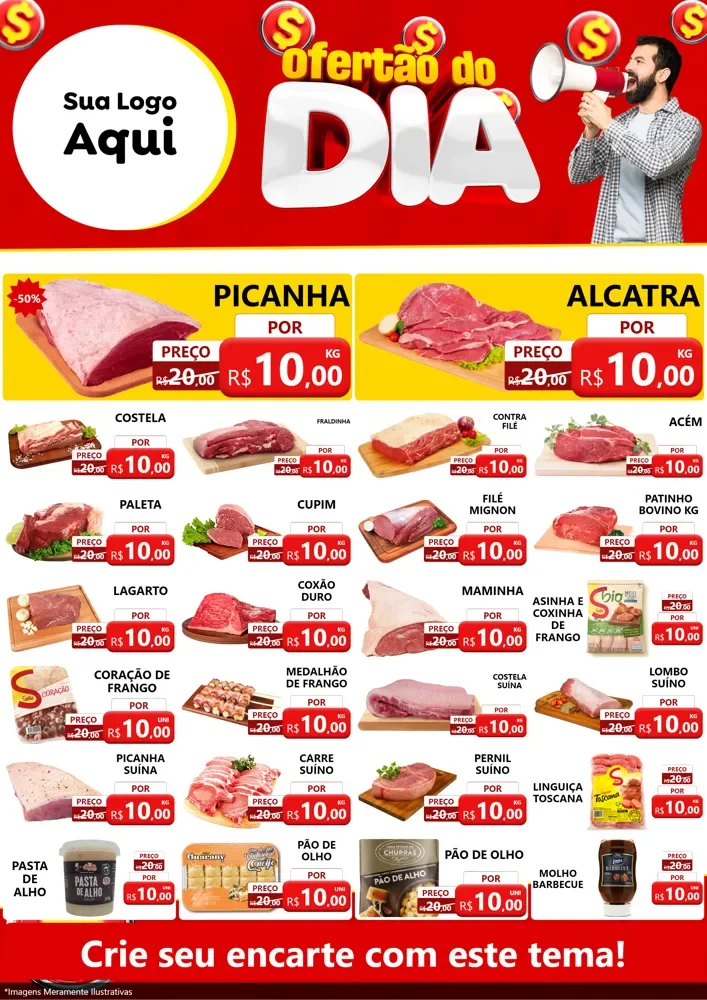 Modelo de Encarte para Encarte A4 Vertical com o tema Ofertão do dia para Açougue