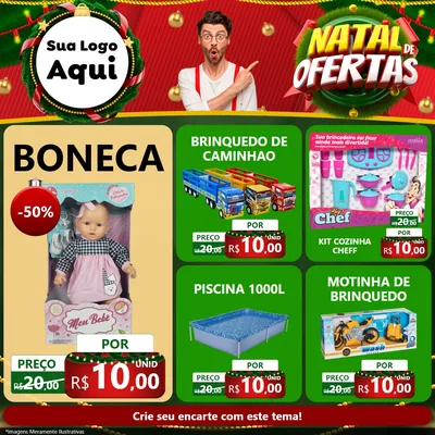 Modelo de Rede Social para Feed Facebook com o tema Natal de Ofertas para Brinquedos