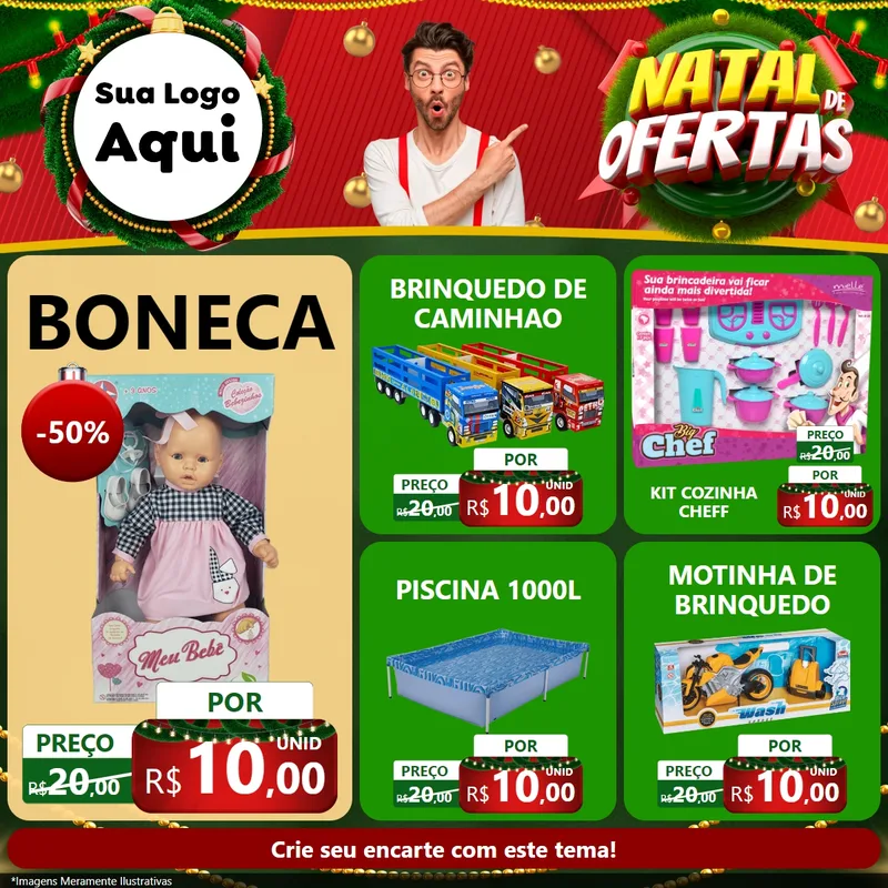 Modelo de Rede Social para Feed Facebook com o tema Natal de Ofertas para Brinquedos