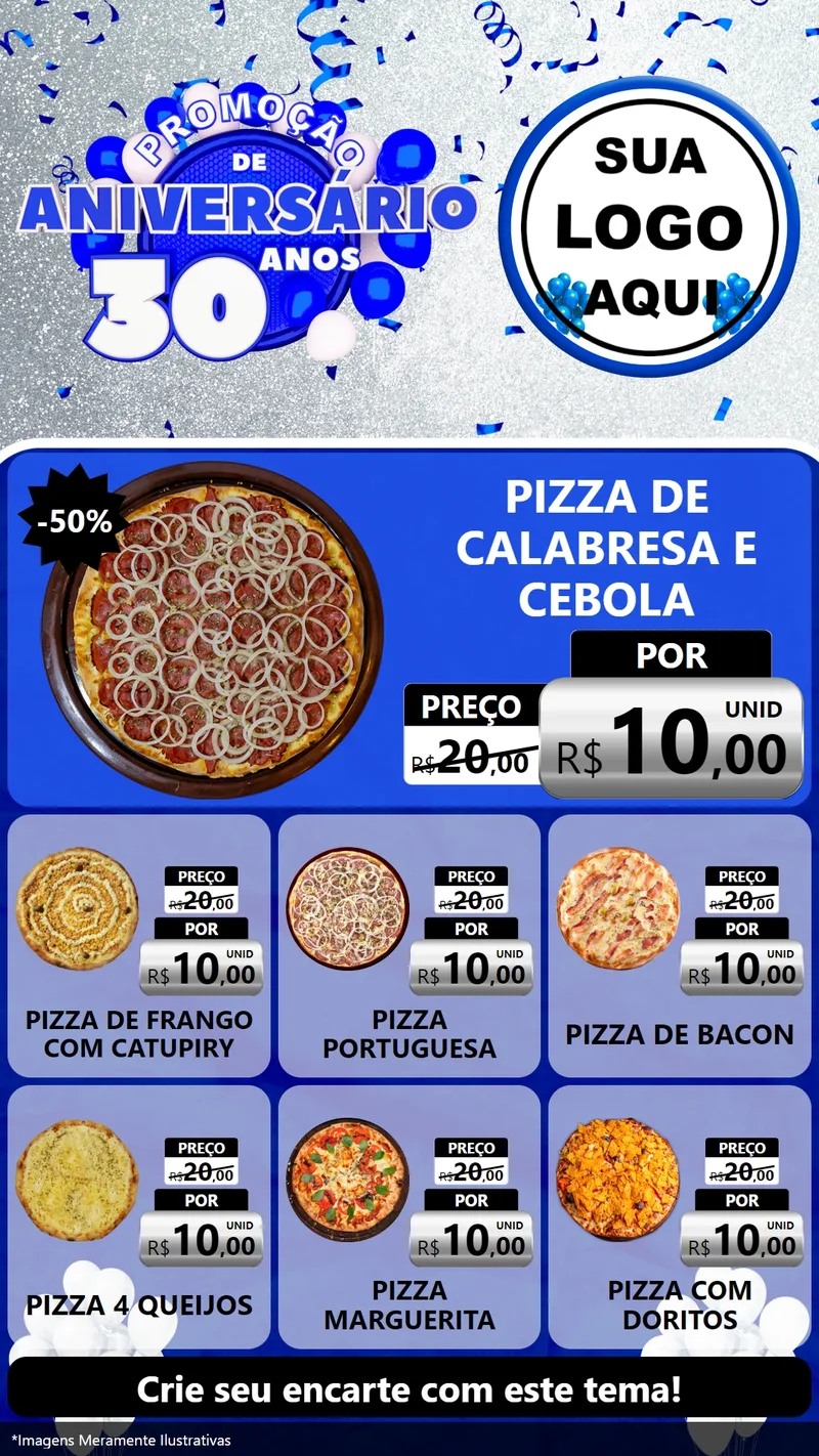 Modelo de Rede Social para Stories com o tema Promoção de Aniversário - 30 Anos para Pizzaria