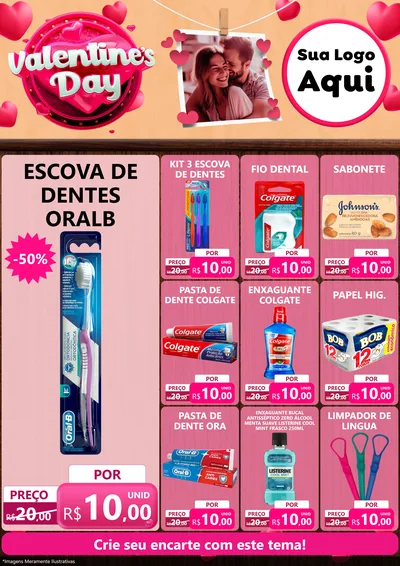 Modelo de Encarte para Encarte A4 Vertical com o tema Valentine's Day para Higiene Pessoal