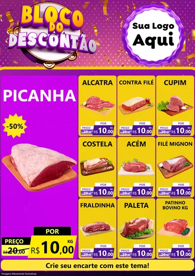 Modelo de Encarte para Encarte A4 Vertical com o tema Bloco do Descontão para Açougue