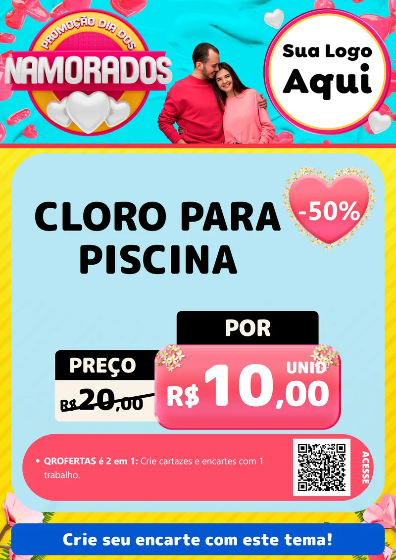 Modelo de Cartaz para Cartaz A4 Vertical com o tema Promoção Dia dos Namorados para Produtos para Piscina
