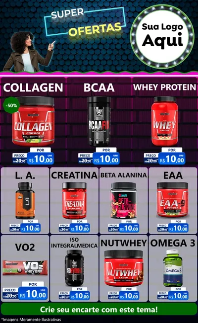 Modelo de Encarte para Encarte Grande com o tema Super Ofertas para Suplementos alimentares