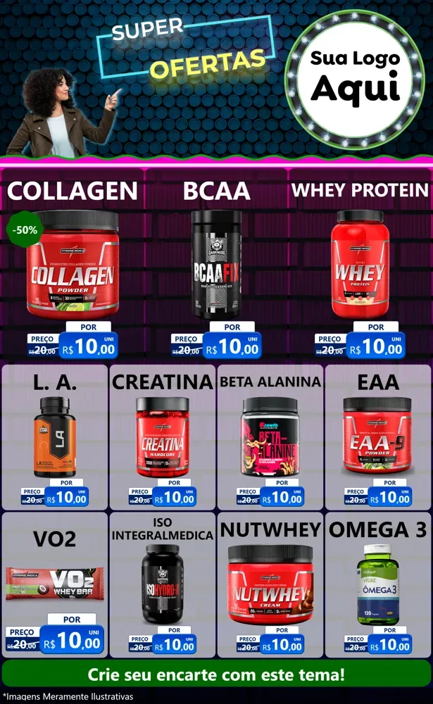 Modelo de Encarte para Encarte Grande com o tema Super Ofertas para Suplementos alimentares