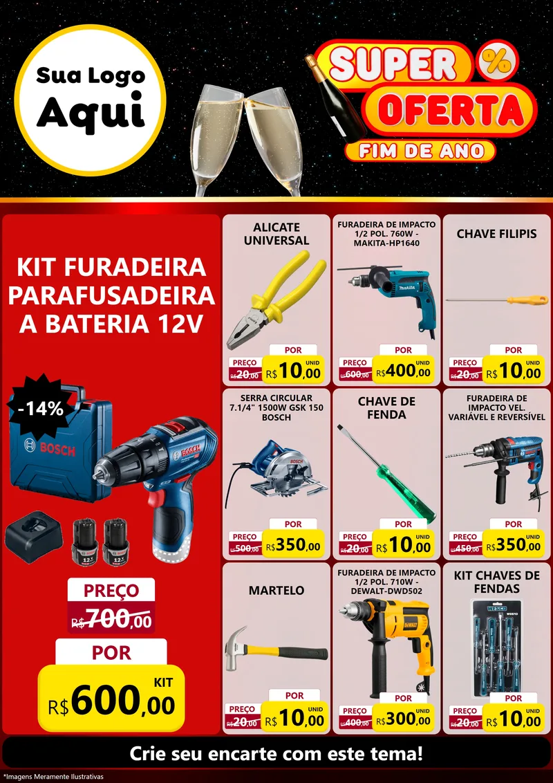 Modelo de Encarte para Encarte A4 Vertical com o tema Super Oferta Fim de Ano para Maquinas e Ferramentas