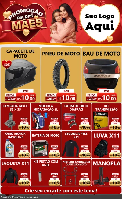 Modelo de Encarte para Encarte Grande com o tema Promoção Dia das Mães para Moto peças