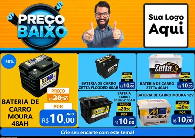Modelo de Encarte para Encarte A4 Horizontal com o tema Preço Baixo para Baterias Elétricas