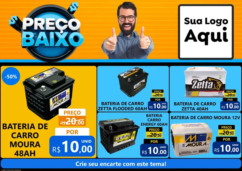 Modelo de Encarte para Encarte A4 Horizontal com o tema Preço Baixo para Baterias Elétricas