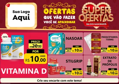 Modelo de Encarte para Encarte A4 Horizontal com o tema Dia dos Namorados para Farmácia