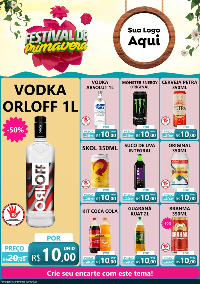 Modelo de Encarte para Encarte A4 Vertical com o tema Festival de Primavera para Distribuidora de bebidas