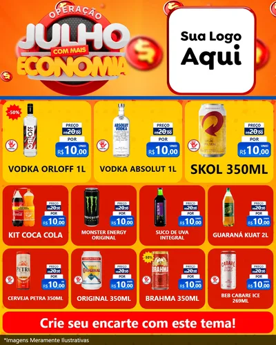 Modelo de Rede Social para Feed Instagram com o tema Operação Julho Com Mais Economia para Distribuidora de bebidas