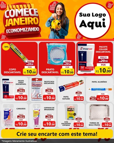 Modelo de Rede Social para Feed Instagram com o tema Comece Janeiro Economizando para Embalagens