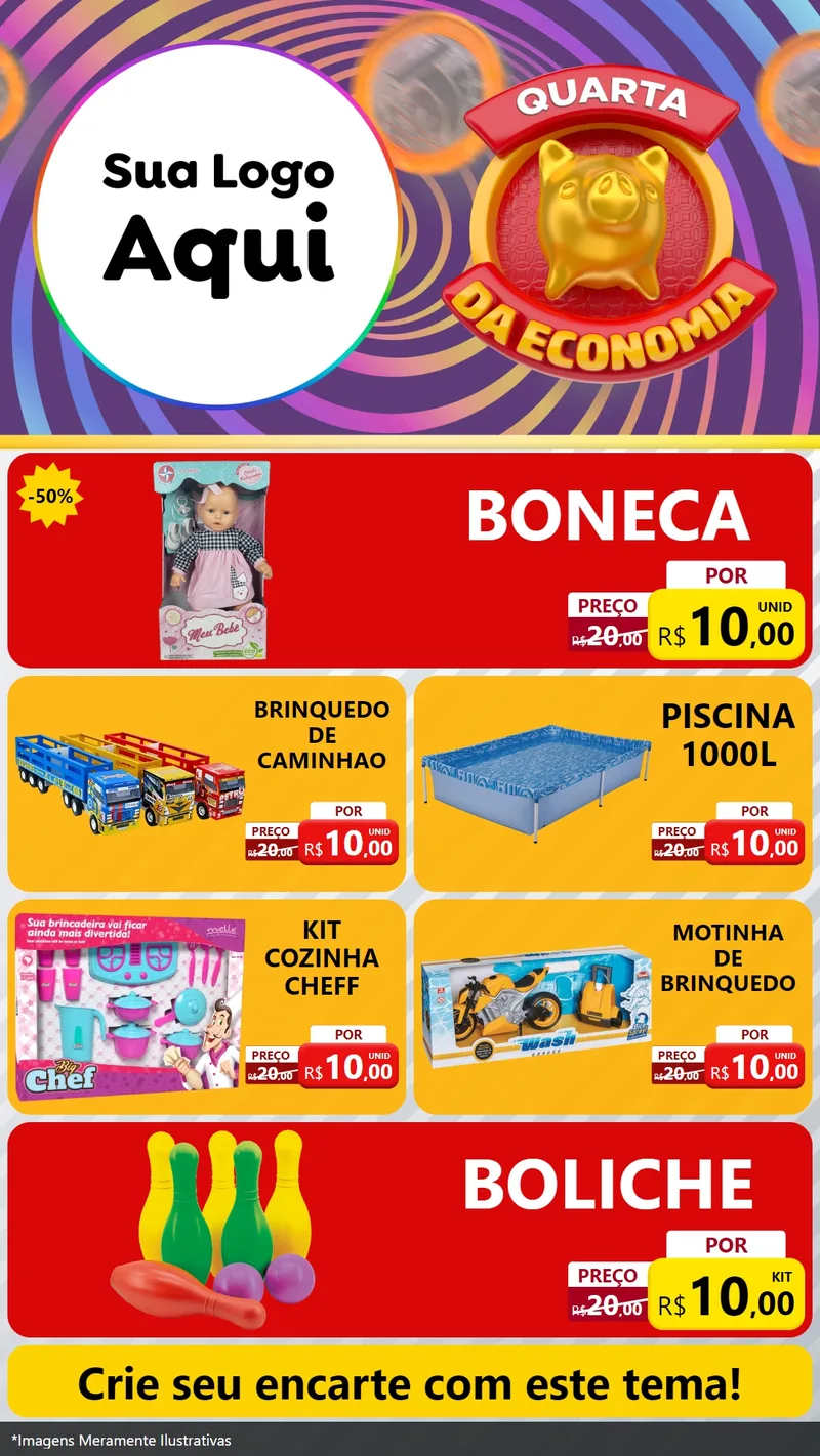 Modelo de TV para TV Vertical com o tema Quarta da Economia para Brinquedos