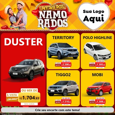 Modelo de Rede Social para Feed Facebook com o tema Arraiá dos Namorados para Concessionaria de Carros