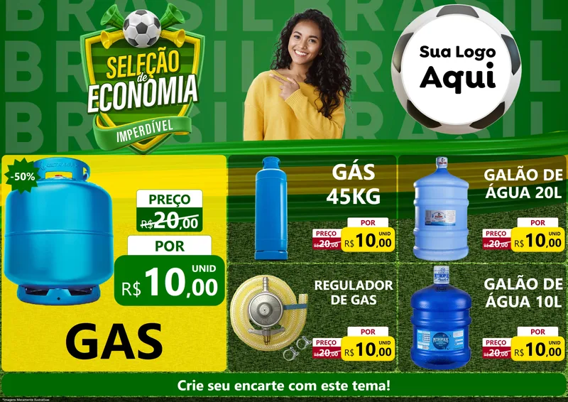 Modelo de Encarte para Encarte A4 Horizontal com o tema Seleção de Economia - Copa para Água e gás
