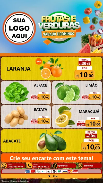Modelo de TV para TV Vertical com o tema Frutas e Verduras Sábado e Domingo para Hortifrúti