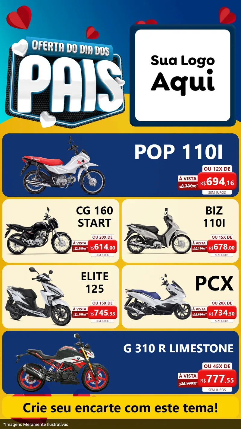 Modelo de TV para TV Vertical com o tema Oferta Do Dia Dos Pais para Concessionaria de Motos