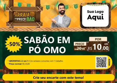 Modelo de Cartaz para Cartaz A4 Horizontal com o tema Arraiá do preço bão para Produtos de Limpeza