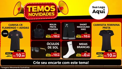 Modelo de TV para TV Horizontal com o tema Temos Novidades para Roupas e acessórios
