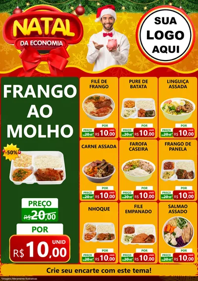 Modelo de Encarte para Encarte A4 Vertical com o tema Natal da Economia para Restaurante