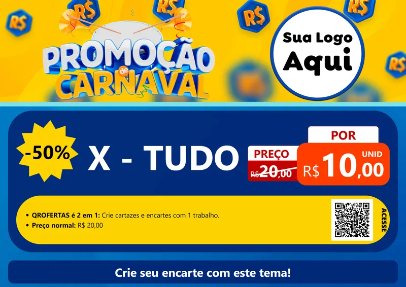 Modelo de Cartaz para Cartaz A4 Horizontal com o tema Promoção de Carnaval para Hamburgueria