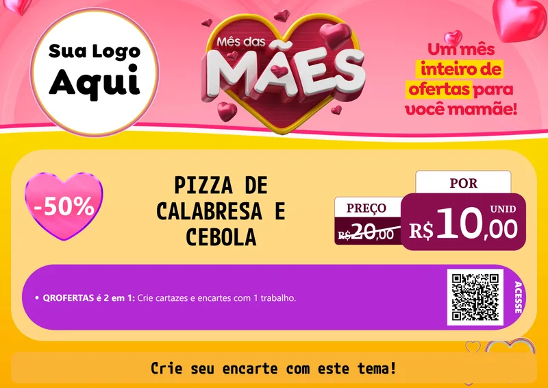 Modelo de Cartaz para Cartaz A4 Horizontal com o tema Mês das Mães para Pizzaria